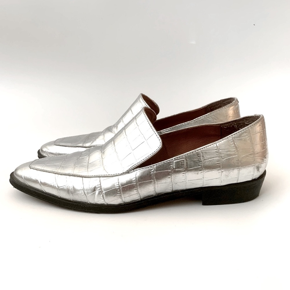 🪩L’Intervalle Marisol Silver Croco Leather Loafers Women’s 8